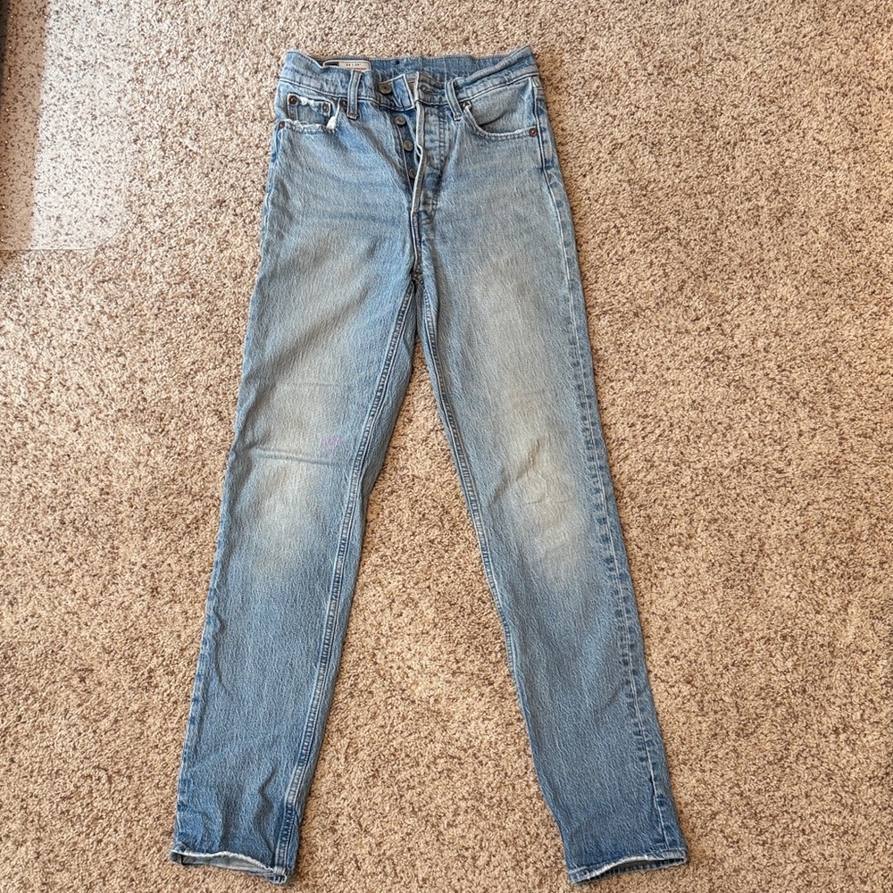 GAP Cheeky Straight High-Rise Button-Fly Jeans Light Blue size 24 T / 00 tal